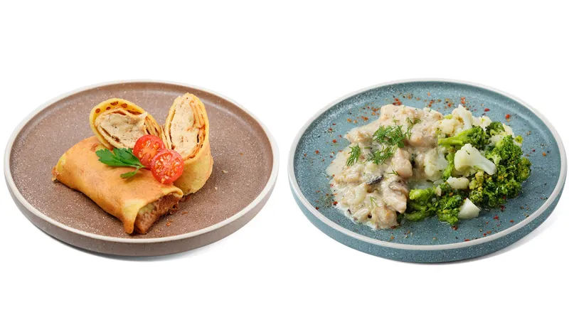 Слим Дуэт №9 "Блины нутовые с курицей и Бефстроганов из курицы с грибами и тушеными овощами" 1