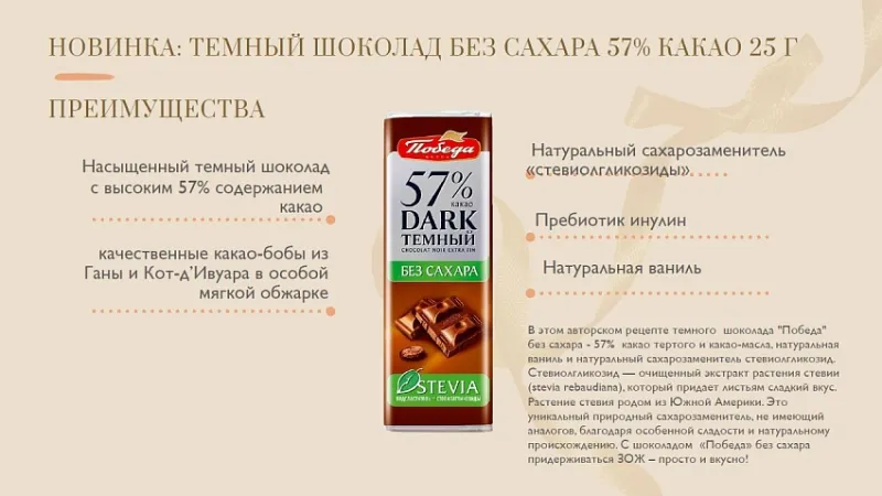 Шоколад "Победа" темный без сахара 57% какао, 25 гр. 2