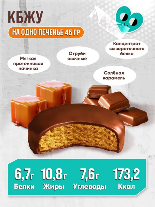 KERLLI Протеиновое печенье без сахара "Соленая карамель", 45 гр 2