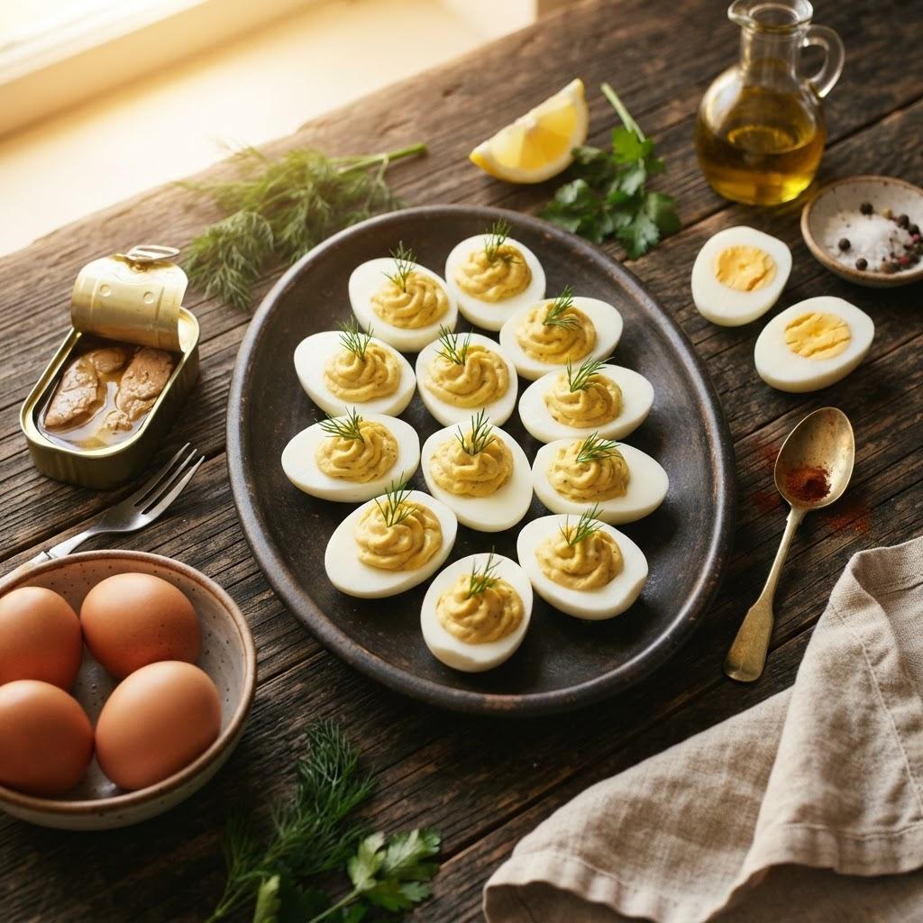 Яйца, фаршированные печенью трески