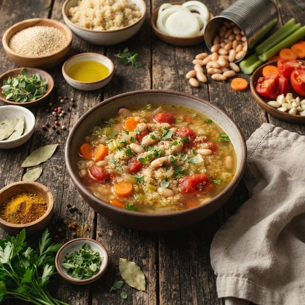 Суп из киноа и белой фасоли
