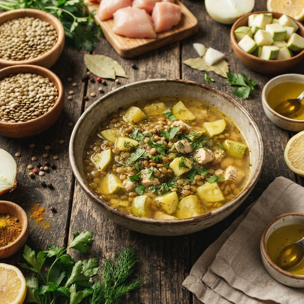 Суп из чечевицы с кабачками