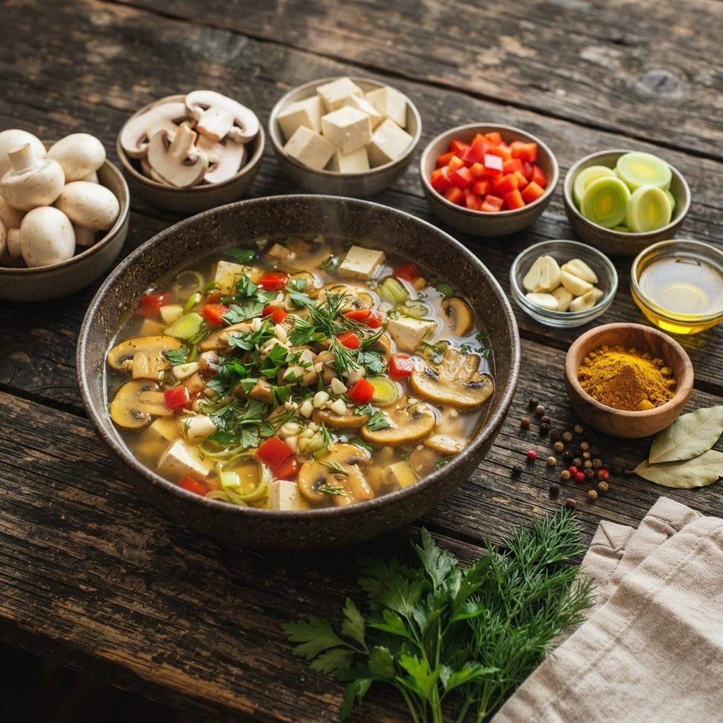 Суп с грибами и тофу