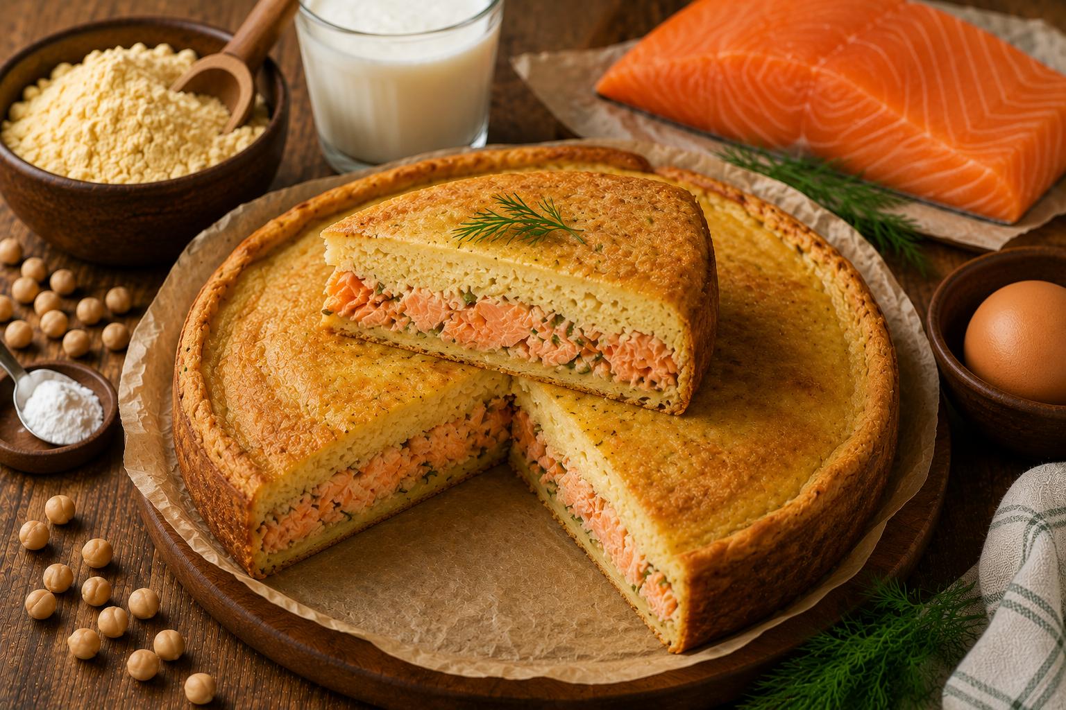 Пирог из нутовой муки с лососем