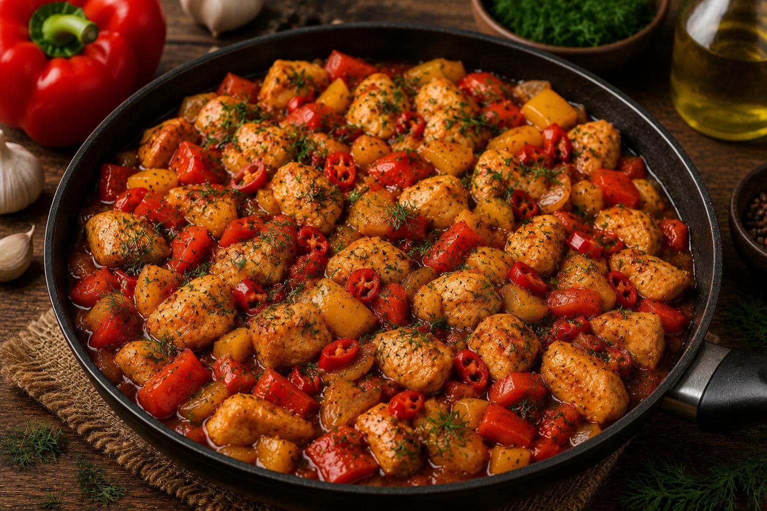 Курица с овощами в кисло-сладком соусе