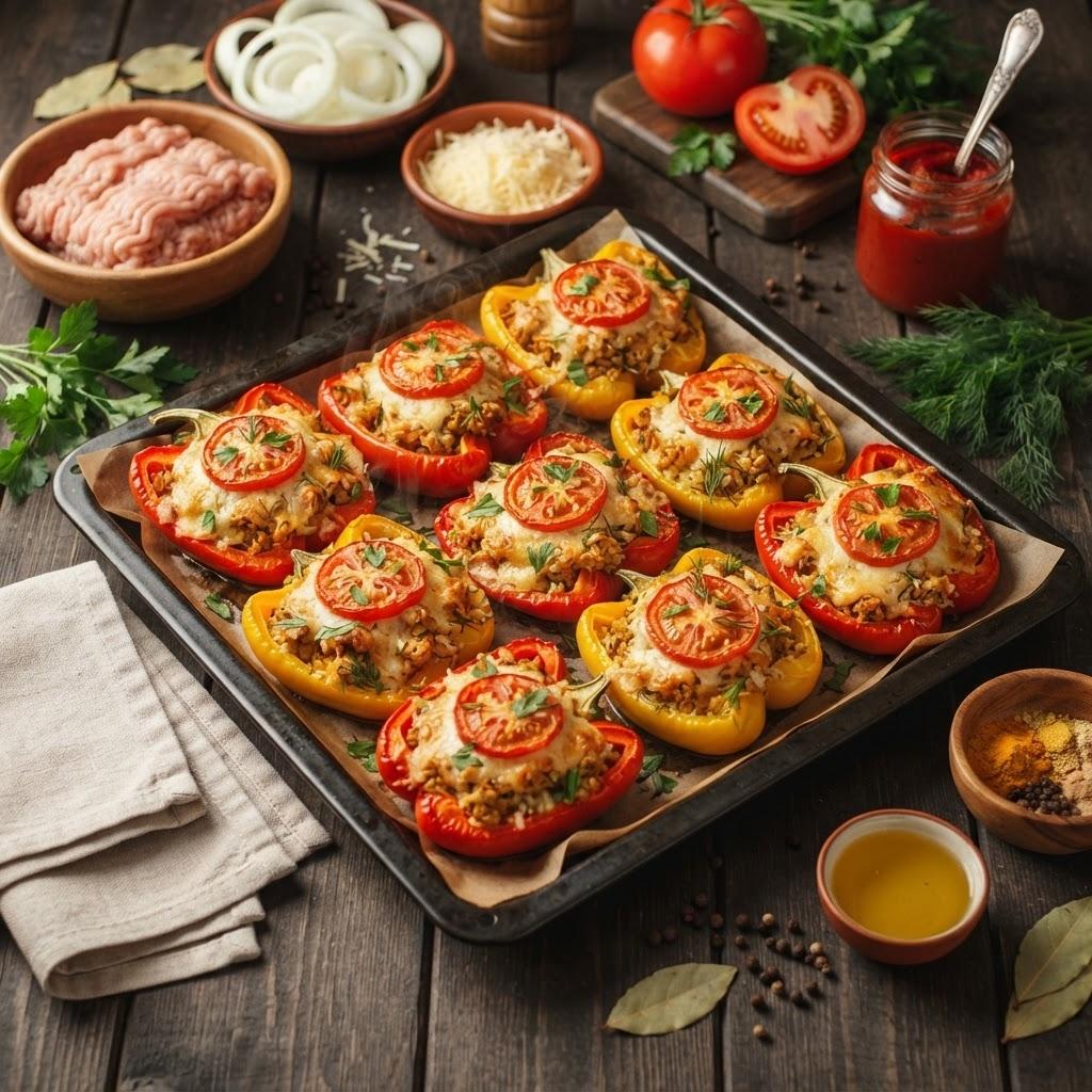 Фаршированные перцы с индейкой и сыром