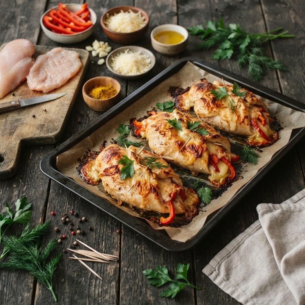Куриные конвертики с сыром и сладким перцем