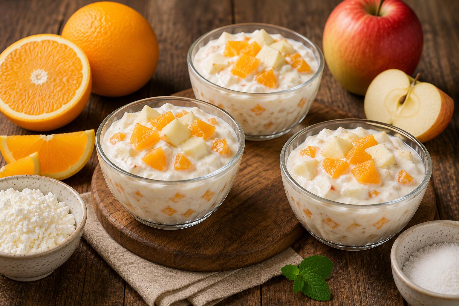 Творожный десерт с яблоком и апельсином
