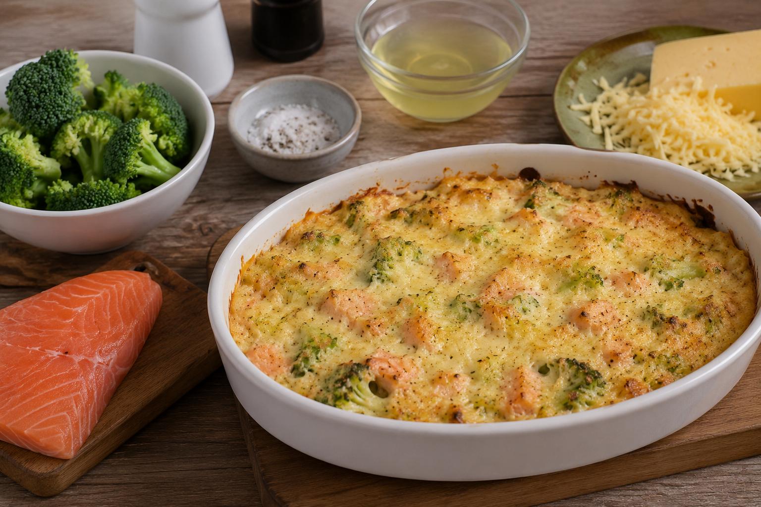 Запеканка из форели с брокколи и сыром