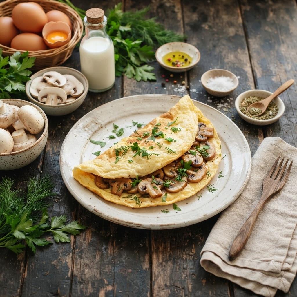 Белковый омлет с шампиньонами