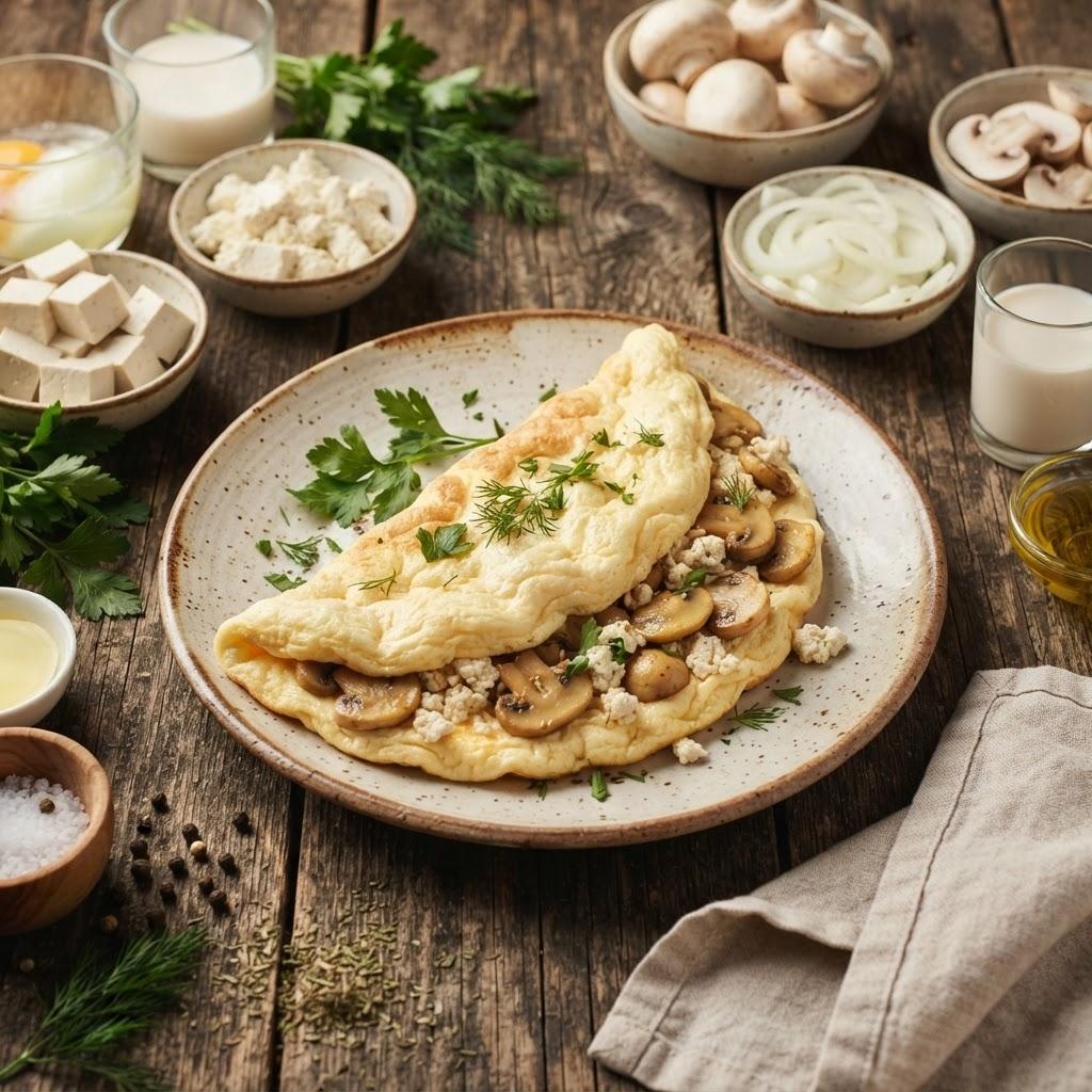Белковый омлет с тофу и шампиньонами