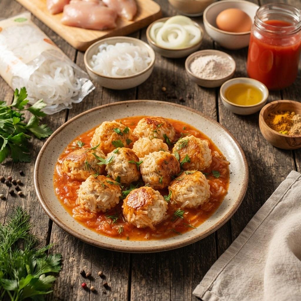 Куриные тефтели с рисом ширатаки