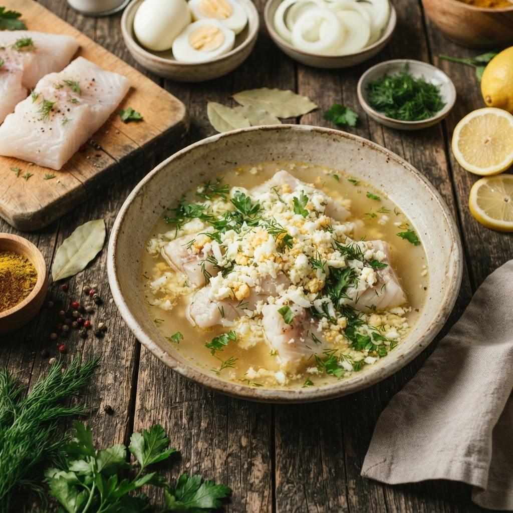 Рыба по-польски с яйцом и зеленью