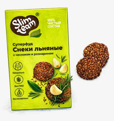Снеки льняные с чесноком и розмарином, 70гр